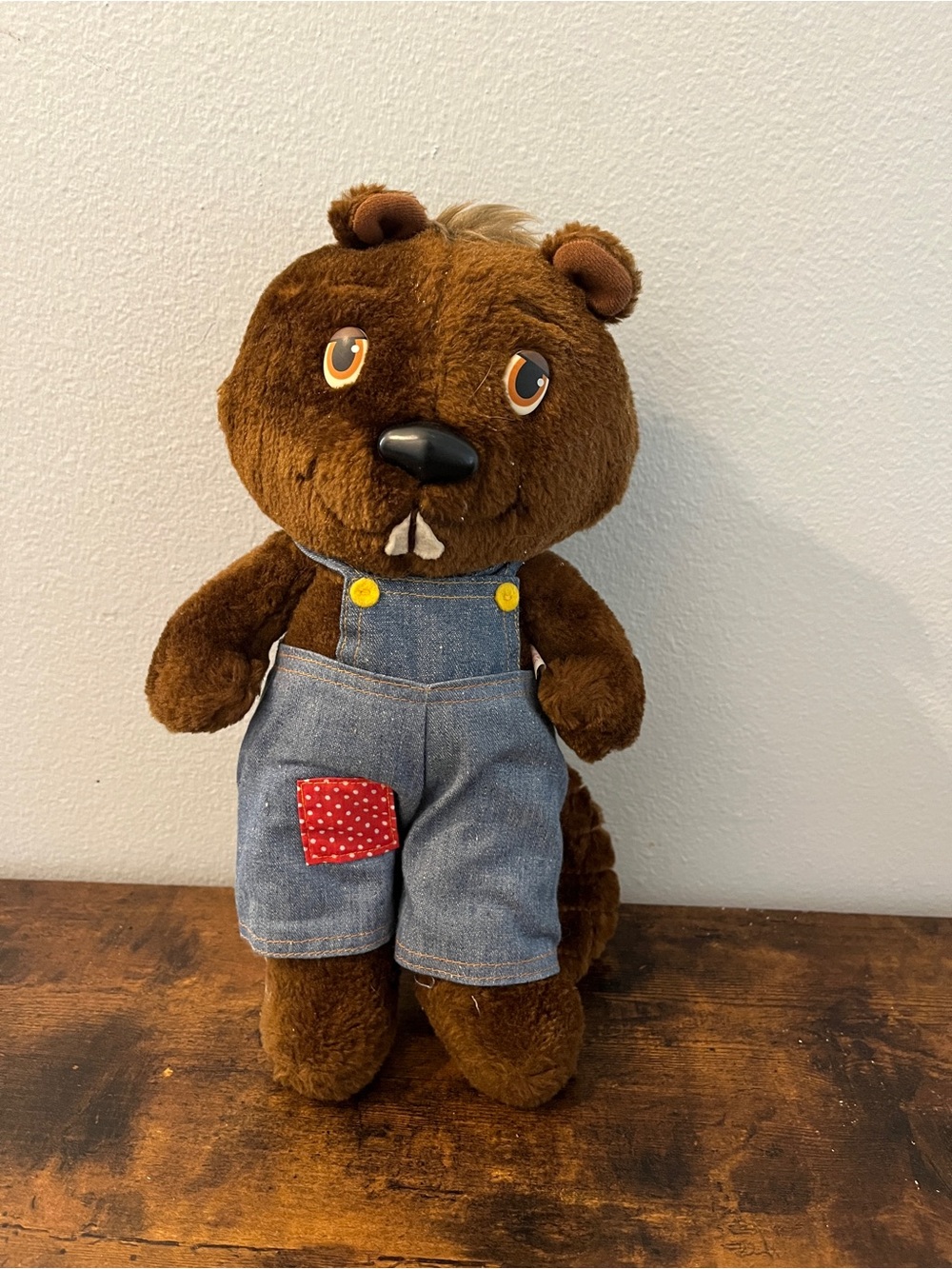 Vintage Get a Long Gang Plush Brown Beaver Stuffed Animal in Denim Overalls